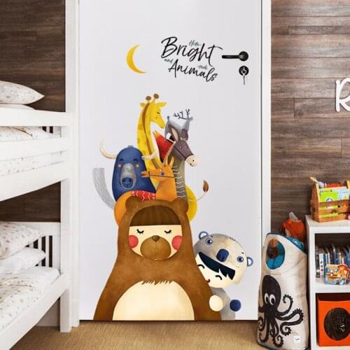 Cartoon Animal Wall Stickers Kids Room Bedroom Decor Aesthetic Nursery Wall Decoration Vinly Self Adhesive Wallpaper