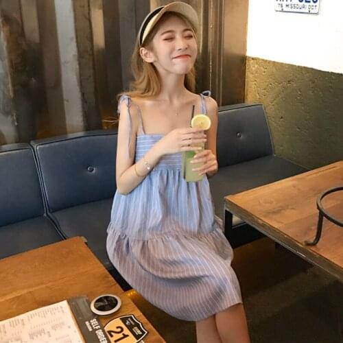 2018 summer new casual Lap top loose slim A-Line dress striped strap dress Sexy Dresses Party Dress Women
