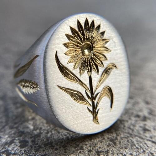 NEW Vintage Sunflower Rings for Women Handmade Carved Wheatear Flower Pattern Ring Engegament Party Anniversary Jewelry Gift