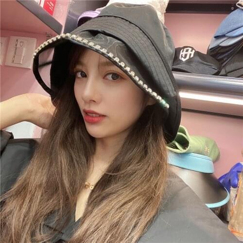 New Lace Flash Drill Foldable Fisherman Hat Bucket Hat Mesh Veil Pot Bob Hat Panama Summer Outing Sun Protection Hat for Woman