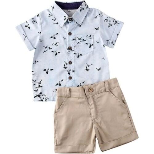 1-6Y Summwe Infant Baby Kids Boys Clothes Sets Short Sleeve Seagull Print Tops+Short Pants Outfits