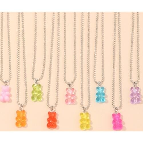 2021 New Rainbow Color Cute Jelly Bear Gummy Necklaces for Women Girls Cool Punk Hip Hop Resin Necklaces Accessories