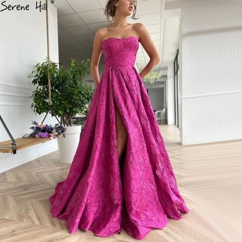 Serene Hill Rose Red Sexy Evening Dresses 2020 Dubai A-Line Sleeveless Formal Dress Long Design LA70699