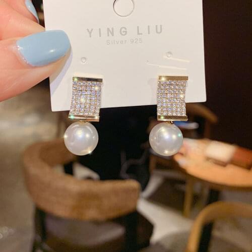 XIYANIKE Gold Color Square Rhinestone Stud Earrings Geometric Alloy Pearl Accessories 2021 For Women Girls Fashion Party Jewelry