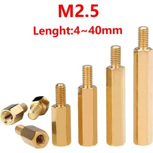 M2.5*L+4/5/6mm Hex Brass Male Female Standoff Stud Board Pillar Hexagonal PCB Motherboard Spacer Bolt Screw Nut Thread 50pcs