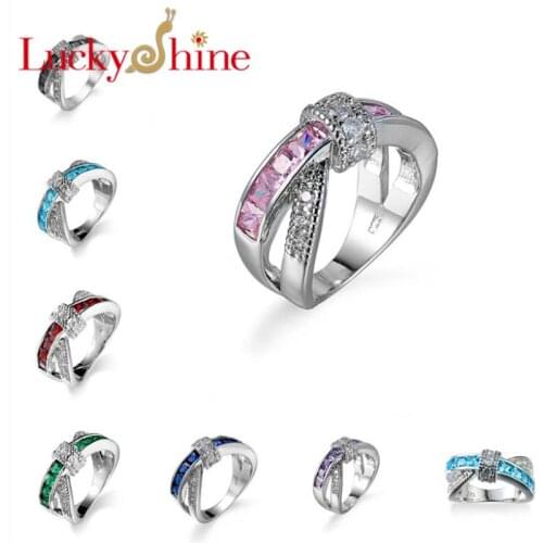 Special Dazzling Fire Mystic Blue Purple White Red Green Black Cubic Zirconia Silver Rings Wedding Rings for Women Party Gifts