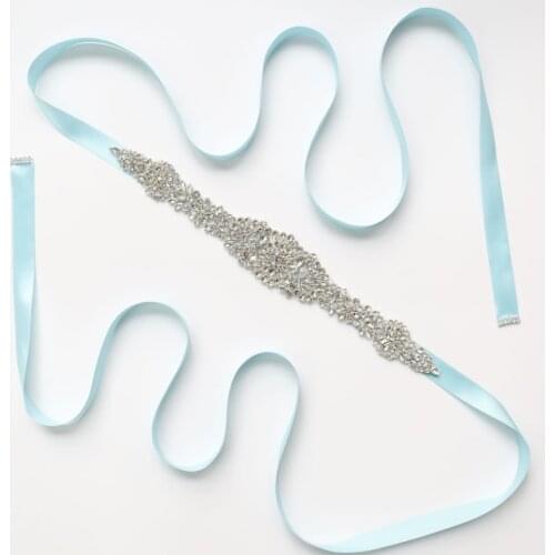 Bridal Waist Diamond Wedding Dress Waist Cover Womens Party Girl Dress Accessories Rhinestone Belt Embellishment Sky Blue