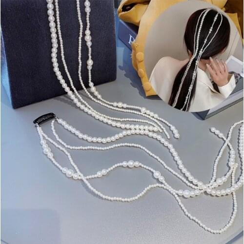 Boho Braided Pearl Wedding Bridal Hair Accessories Trendy Long Tassel Tiara Hairpins Headband Prom Party Hair Clips Headdress