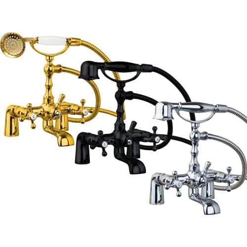 Bathtub Telephone Wall Mounted Double Handles polished golden Bathub+Handshower Shower Bathroom Basin Sink Faucet&Mixer Tap