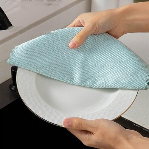 Fish scale rag large thick kitchen non-stick oil lazy towel linen cloth glass cleaning car with no watermark leaving no marks