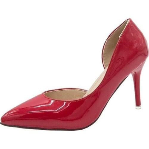Sexy Women Shoes 9cm Sexy High Heel Pointed Toe Pumps Patent Leather Dress High Heels Boat Wedding Zapatos Mujer Female Shoes