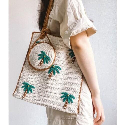 Custom Hand-knitted Handmade Messenger Shoulder Crochet Summer Coconut Tree Women Handbag Best Gift For Lovers Friends