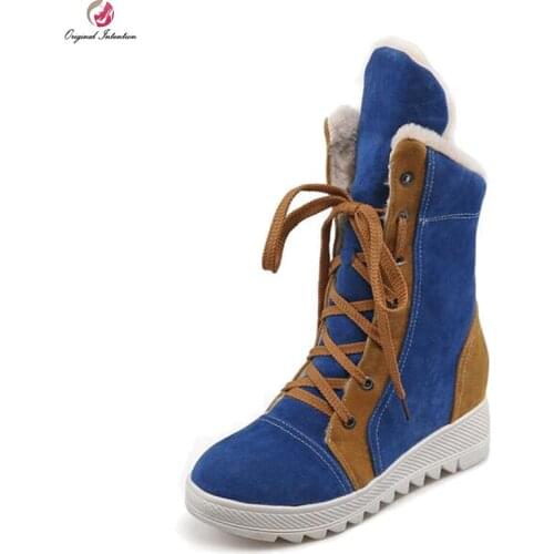 Original Intention Stylish Women Ankle Snow Boots Round Toe Height-increasing Heels Boots 4 Colors Shoes Woman US Size 4-10.5
