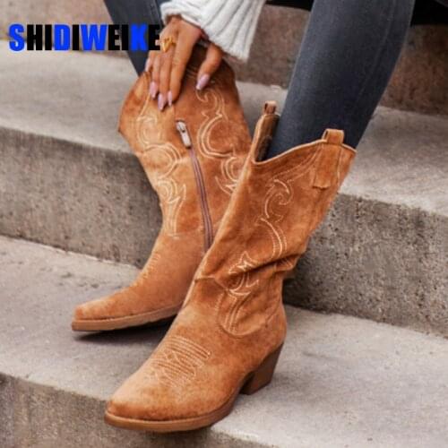 Women Boots Classic Faux Suede Western Cowboy Boots Autumn Ladies High Heels Boots Platform Sexy Ladies Pumps Boots women AC085