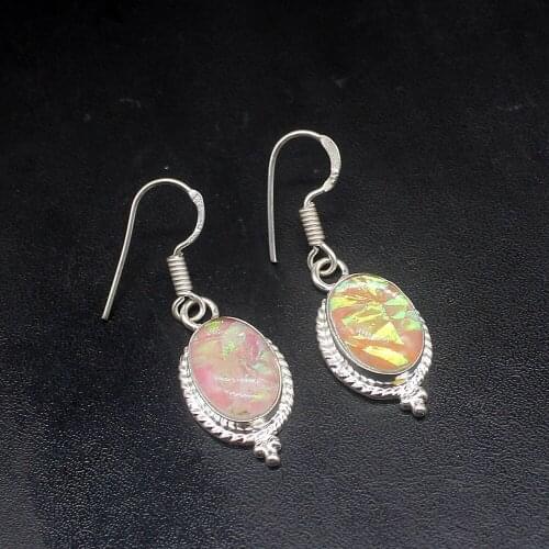 Gemstonefactory Big Promotion Unique 925 Silver Elegant Dichroic Glass Women Ladies Gifts Dangle Drop Earrings 20211901