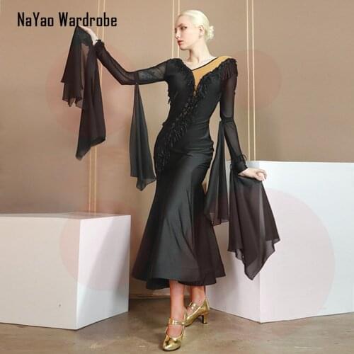 2021 New TL706 V Neck Latin Dance Dress Women Patchwork with Armwear Performance Modern Dance Dress Latino Dancewear