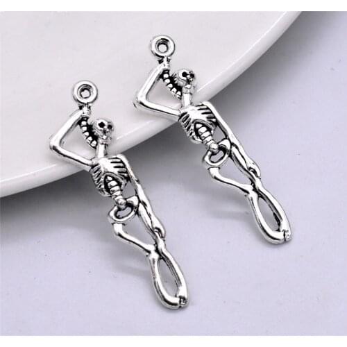 10pcs 42x13mm Antique Silver Plated Hanging Skull Charms Pendant For Making DIY Handmade Jewelry