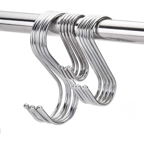 10Pcs Stainless Steel Round S Shaped Hooks Kitchen Pot Pan Hanger Clothes Closet Storage Rack Kitchen Tools