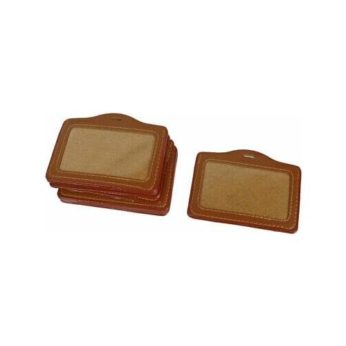 10 Pcs Brown Clear Faux Leather Horizontal Design ID Badge Card Holder 10.4 x 7.9cm