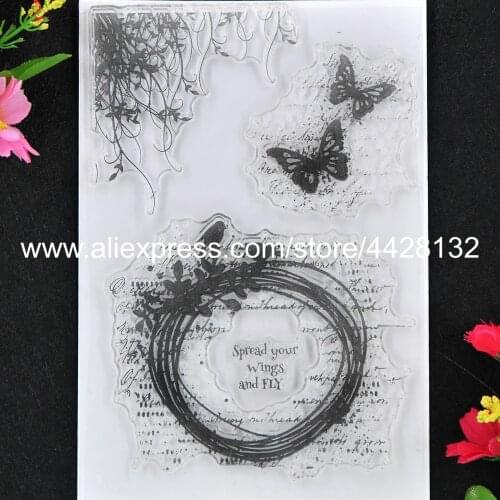 Butterfly Flowers Leaves Corner Wreath Scrapbook photo cards rubber stamp clear stamp transparent stamp 9061407