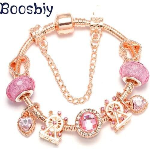 Boosbiy Hot Sale DIY Crystal Heart & ferris wheel Beads Charm Bracelets Fashion Brand Bracelet Romantic Gift For Women