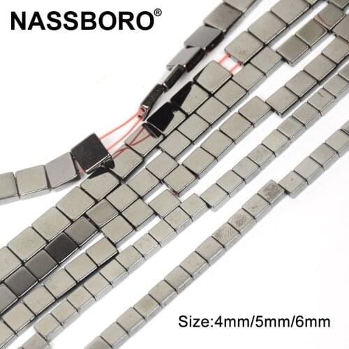 Square Natural Stone Hematite Beads Round Loose Beads 4mm 5mm 6mm For DIY Necklace Bracelet Jewelry Making NASSBORO