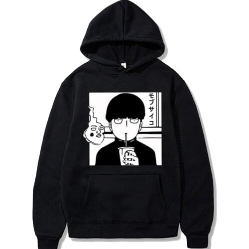 Anime Mob Psycho 100 Black Funny Hoodies Streetwear Men Sweatshirt Harajuku Oversized Daily Casual Women Anime Homme Hoodies