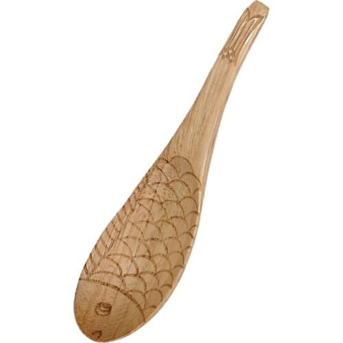 Fish-Shaped Wooden Rice Spoon Fish Shaped Rice Paddle Serving Spoon Rice Scoop, Ergonomic Handle for Non Stick Cookware
