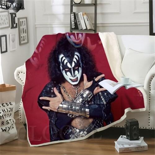 Double Layer Blankets KISS Rock Band 3D Character Printed Thicken Quilt for Outdoor Travel Airplane Sofa Nap Boy Throw Blankets