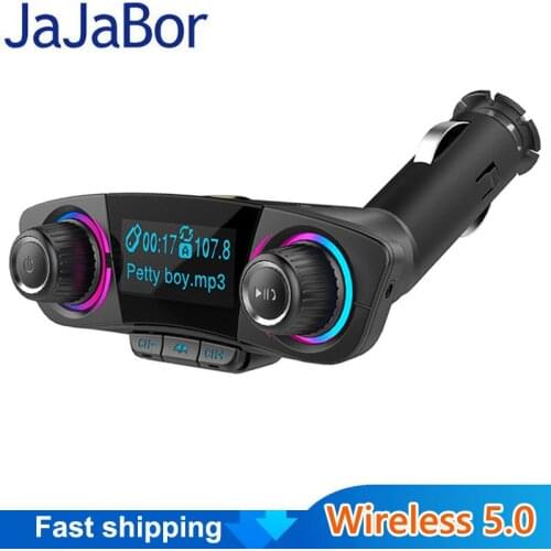 JaJaBor FM Transmitter Wireless AUX Audio Receiver Support U Disk TF Card Folder Playback Bluetooth-compatible Handsfree Car Kit