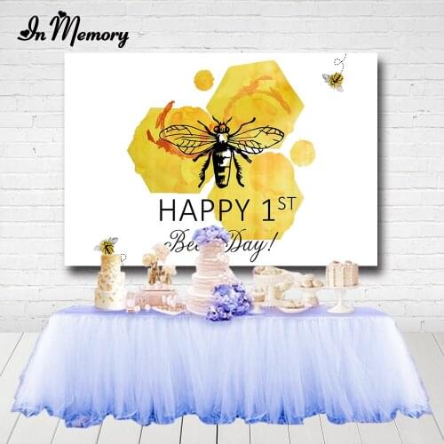 InMemory 7x5ft Happy 1st Bee Day Backdrops For Photo Studio Yellow White Kids Baby Shower Newborn Photography Backgrounds