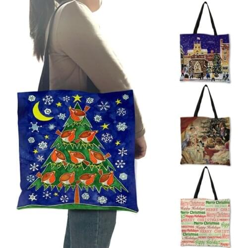 Personalized Creative Christmas Tree Print Women Large Tote Bags Lady Handbag Reusable Shopper Shopping Shoulder Bag B13208
