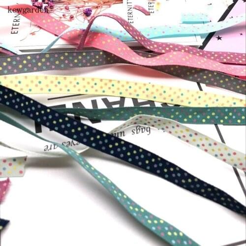 Kewgarden 10mm 1cm Color Dots Grosgrain Ribbon Handmade Satin Tape DIY Bowk Accessories Ribbons Riband 14m/lot
