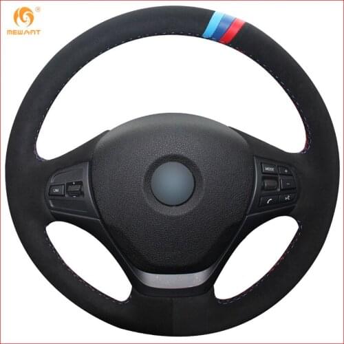 MEWANT Black Suede Light Blue Blue Red Marker Car Steering Wheel Cover for BMW F30 316i 320i 328i Interior Accessories Parts