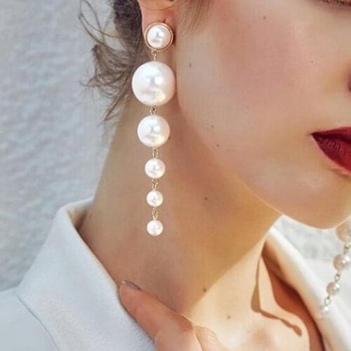 Fashion Long Imitation Pearl Tassel Drop Earrings For Women Small Big Beads Dangle Bridal Wedding Piercing Jewelry Elegant Girls