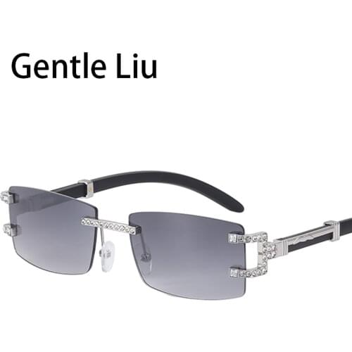 Fashion Diamond Rimless Square Sunglasses Women Luxury Brand Sun Glasses For Men Rectangle Vintage Framless Eyeglasses UV 400