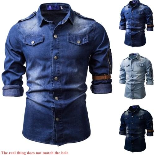 Fashion Mens Washed Denim Individuality Shirt Long Sleeve Classic Vintage Cool Man Cowboys Shirts High Quality Cotton Jean Tops