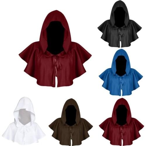 Adults Hooded Cloak Gothic Cosplay Vampire Devil Capes Unisex Halloween Party Costume Medieval Witch Wizard Fancy Punk Cloak