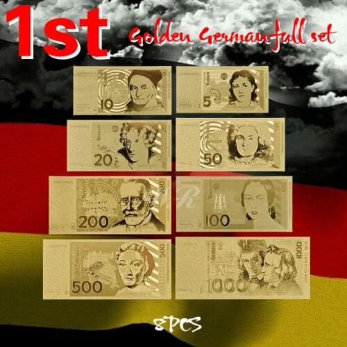 Germany Gold Banknote Set Pure Gold Plated 5.10.20.50.100.200.500 1000 German Mark Paper Money UNC Bill Gift