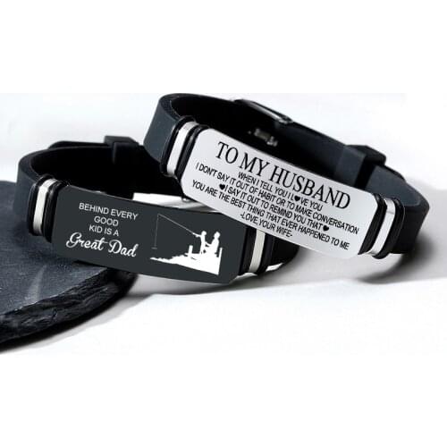 Personalized Custom Engraved Mens Bracelets Customized Lettering LOGO Silicone Bracelet To My Husband Son Gifts Men Jewelry