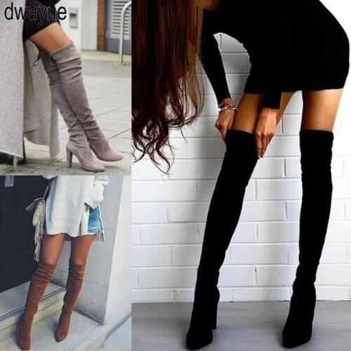 Plus Size New Shoes Women Boots Black Over The Knee Boots Sexy Female Autumn Winter Lady Thigh High Boots 2019 New