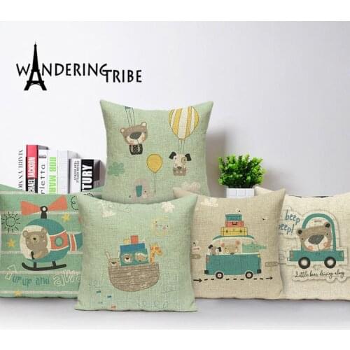 Cartoon Colorful Cushion Cover Animal Bear Decorative Pillow Case Car Airplane Child Linen Home Decor Bed Chair Cushions Cases