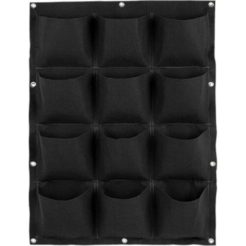 Garden Vertical Planter Multi Pocket Wall Mount Living Growing Bag Felt Indoor/Outdoor Herb Pot, 12-Pocket, Black