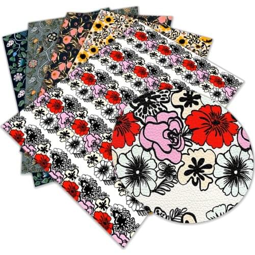 Colorful Flower Pattern Artificial Litchi Leather Fabric Bow Earrings Handbag Crafts 30X136CM