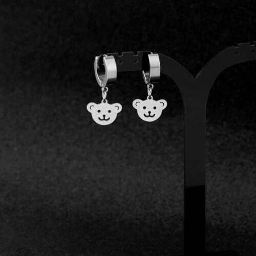 Cute Bear Earrings Ear Buckles Without Pierced Ear Clips Chinese Fashion Stainless Steel Mens and Womens Niche Ear Jewelry