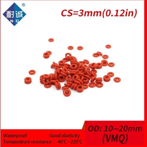 5PCS/lot Silicone rubber oring Red VMQ CS 3mm OD10/11/12/13/14/15/16/17/18/19/20mm Gasket Silicone Oring waterproof Silica gel