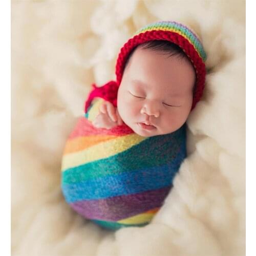 Super Soft Elastic Fabric Cloth Newborn Photography Props Rainbow Swaddle Wrap