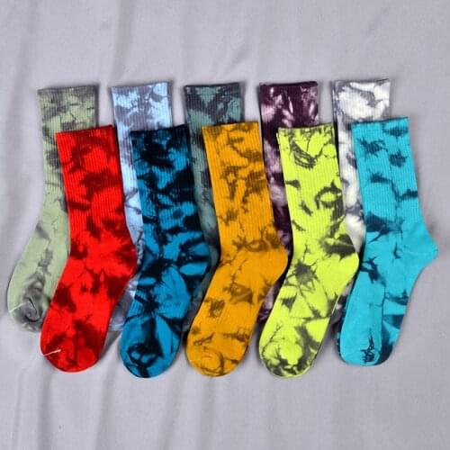 Tie dye socks for men and women high street Gradient Harajuku skateboard stocking wholesale long tube socks couple 10 colors