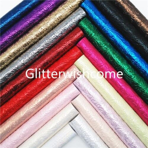 Glitterwishcome 21X29CM A4 Size Metallic Flowers Embossed Synthetic Leather, Faux Leather Fabric Sheets for Bows GM995A
