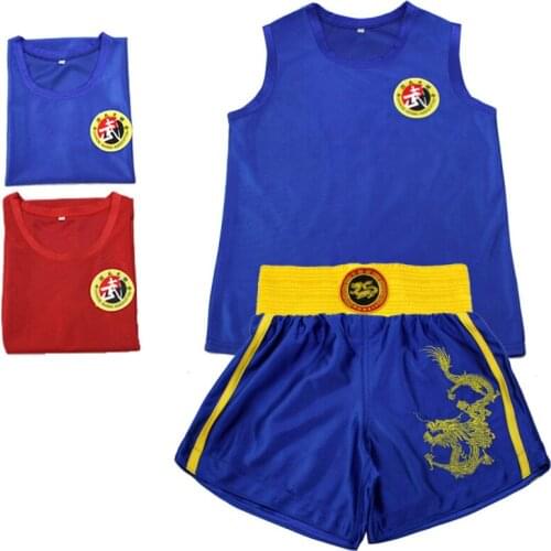 USHINE 08 Kick Boxing Uniforms Tank + Shorts MMA Muay Thai Boxing Suits Men Sanda Kungfu Wushu Boxing Suits Kids Wushu Clothes